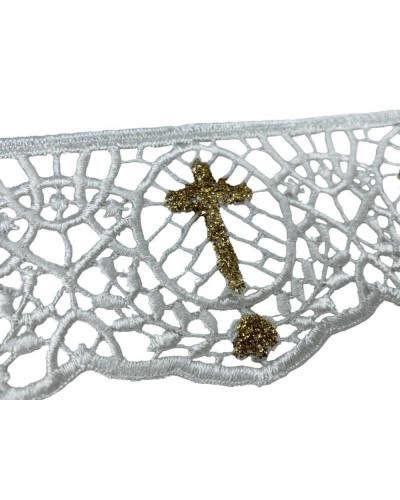 Passamaneria Merletto Macramè Pizzo Avorio Sacro Croce Glitter Oro Alto 8 Cm