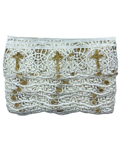 Passamaneria Merletto Macramè Pizzo Avorio Sacro Croce Glitter Oro Alto 8 Cm