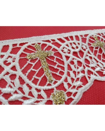 Passamaneria Merletto Macramè Pizzo Avorio Sacro Croce Glitter Oro Alto 8 Cm