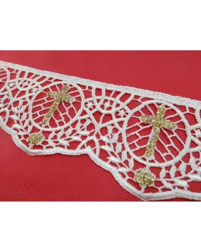 Passamaneria Merletto Macramè Pizzo Avorio Sacro Croce Glitter Oro Alto 8 Cm