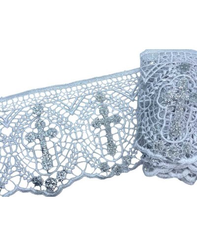 Passamaneria Merletto Macramè Pizzo Bianco Sacro Croce Glitter Argento Alto 13 Cm