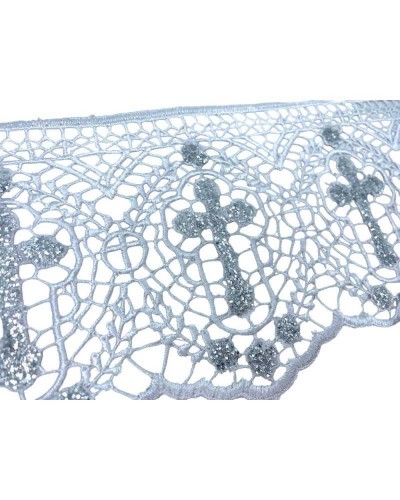 Passamaneria Merletto Macramè Pizzo Bianco Sacro Croce Glitter Argento Alto 13 Cm