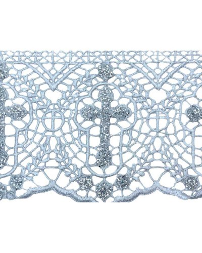 Passamaneria Merletto Macramè Pizzo Bianco Sacro Croce Glitter Argento Alto 13 Cm