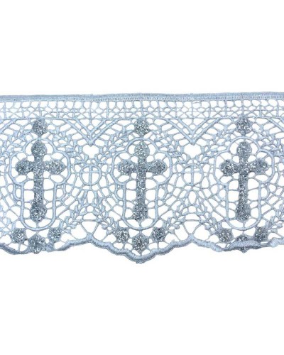 Passamaneria Merletto Macramè Pizzo Bianco Sacro Croce Glitter Argento Alto 13 Cm