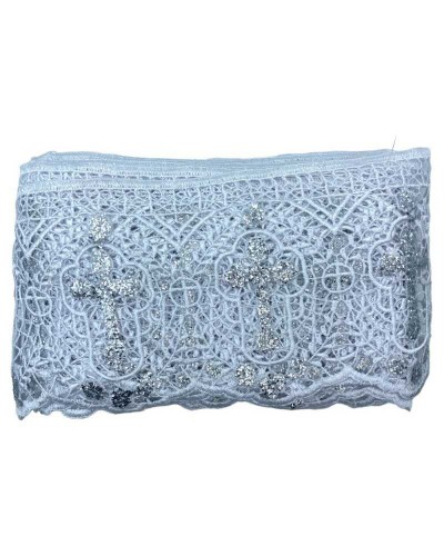 Passamaneria Merletto Macramè Pizzo Bianco Sacro Croce Glitter Argento Alto 13 Cm