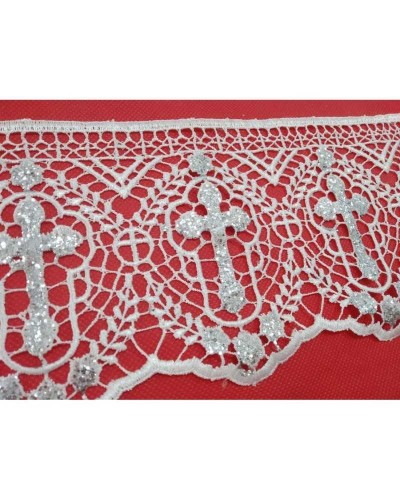 Passamaneria Merletto Macramè Pizzo Bianco Sacro Croce Glitter Argento Alto 13 Cm