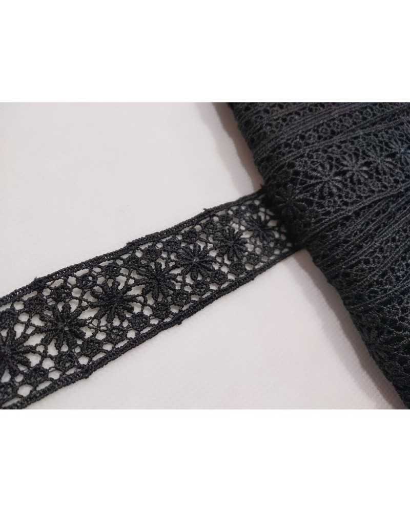 Passamaneria Macramè Merletto Bordo Nero Fiorellino Stella Alto 25 Mm