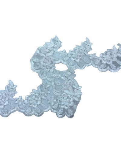 50 Cm Passamaneria Pizzo Rebrodè Bianco Tulle Ricamato Alto 10 Cm