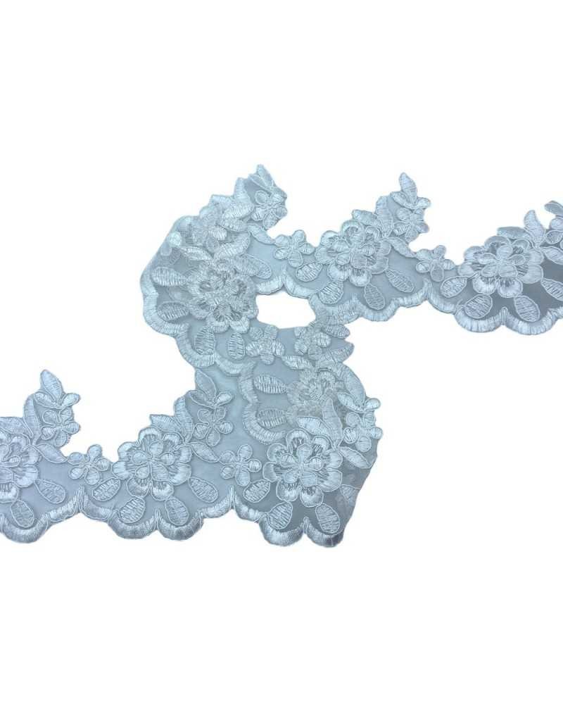 50 Cm Passamaneria Pizzo Rebrodè Bianco Tulle Ricamato Alto 10 Cm