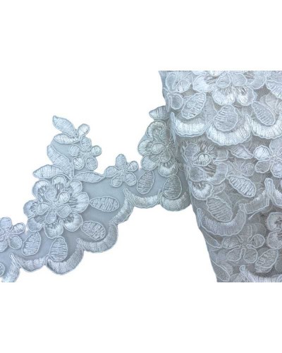 50 Cm Passamaneria Pizzo Rebrodè Bianco Tulle Ricamato Alto 10 Cm