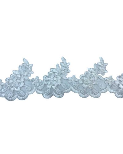 50 Cm Passamaneria Pizzo Rebrodè Bianco Tulle Ricamato Alto 10 Cm