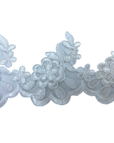 50 Cm Passamaneria Pizzo Rebrodè Bianco Tulle Ricamato Alto 10 Cm