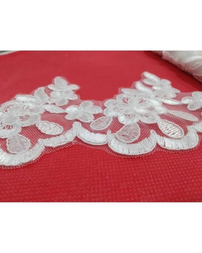 50 Cm Passamaneria Pizzo Rebrodè Bianco Tulle Ricamato Alto 10 Cm