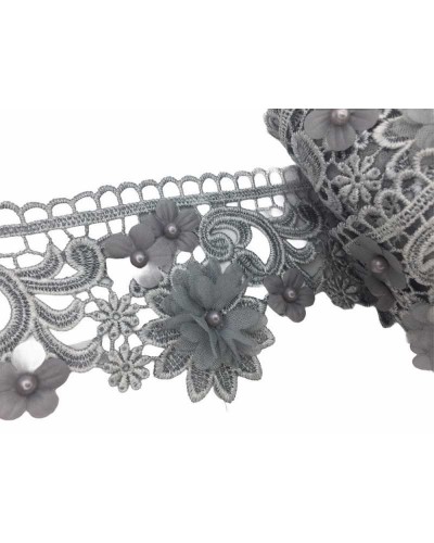50 Cm Passamaneria Moda Macramè Fiori Tessuto Chiffon Raso Perla Cucita Alto 8 Cm