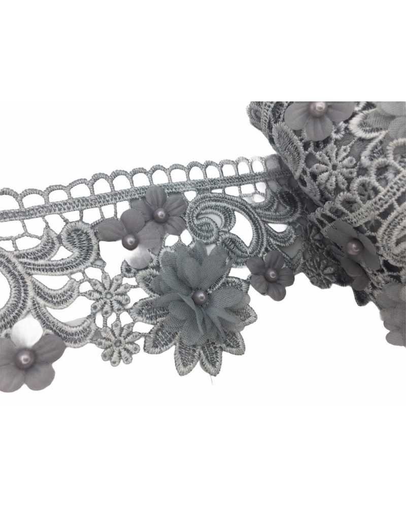 50 Cm Passamaneria Moda Macramè Fiori Tessuto Chiffon Raso Perla Cucita Alto 8 Cm