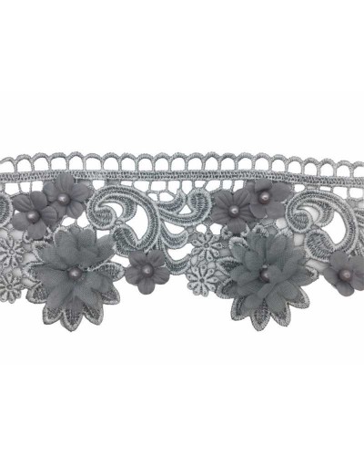 50 Cm Passamaneria Moda Macramè Fiori Tessuto Chiffon Raso Perla Cucita Alto 8 Cm