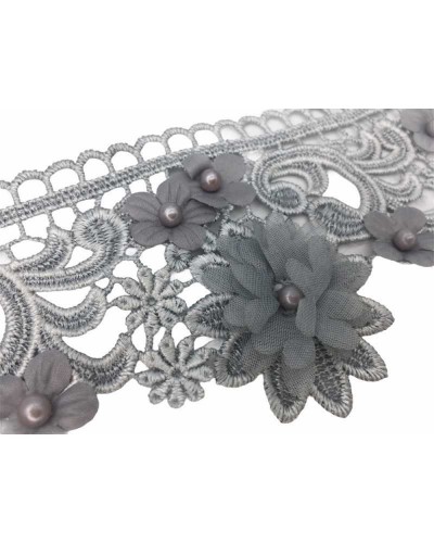 50 Cm Passamaneria Moda Macramè Fiori Tessuto Chiffon Raso Perla Cucita Alto 8 Cm