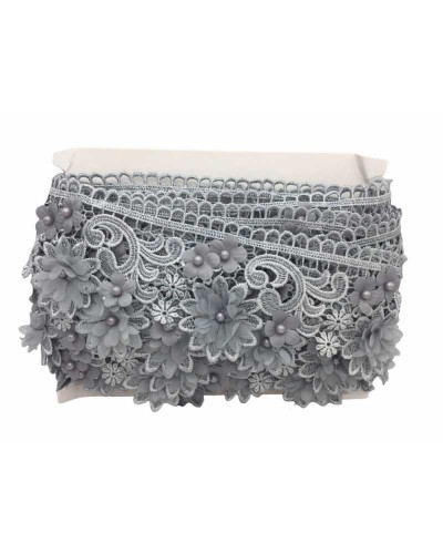 50 Cm Passamaneria Moda Macramè Fiori Tessuto Chiffon Raso Perla Cucita Alto 8 Cm