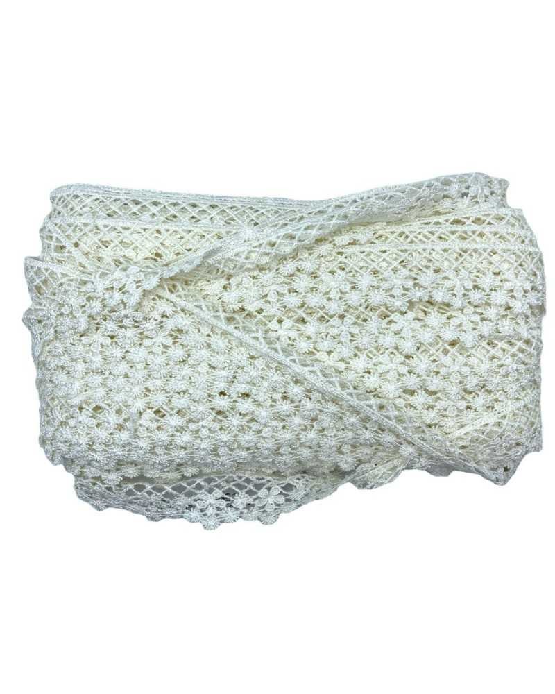 17,30 Mt Passamaneria Pizzo Merletto Macramè Fiore Rete Panna Alto 4 Cm