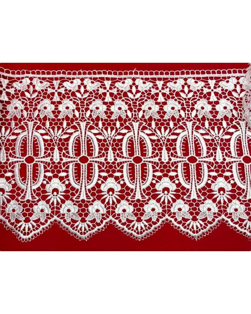 Macramè Pizzo Ricamato Sacro Croce Fiori Smerlato Bianco Alto 25 Cm