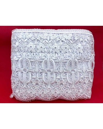 Macramè Pizzo Ricamato Sacro Croce Fiori Smerlato Bianco Alto 25 Cm