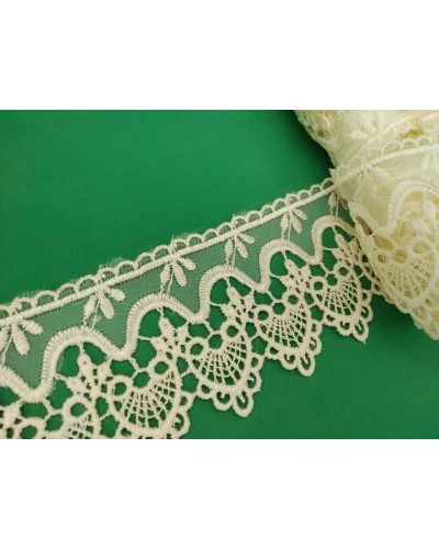 Passamaneria Pizzo Macramè Organza Ricamo Panna Smerlato Alto 6 Cm
