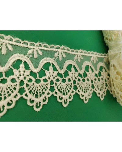 Passamaneria Pizzo Macramè Organza Ricamo Panna Smerlato Alto 6 Cm