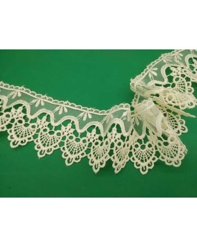 Passamaneria Pizzo Macramè Organza Ricamo Panna Smerlato Alto 6 Cm