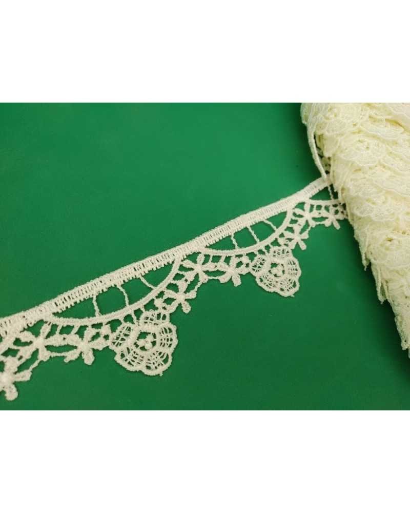 Pizzo Macramè Fiore Ritagliabile Archi Panna Alto 35 mm
