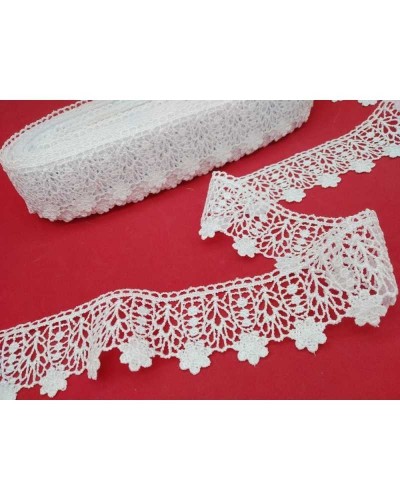 Passamaneria Merletto Pizzo Macramè Bianco Punta Fiore Rami Alto 6 Cm