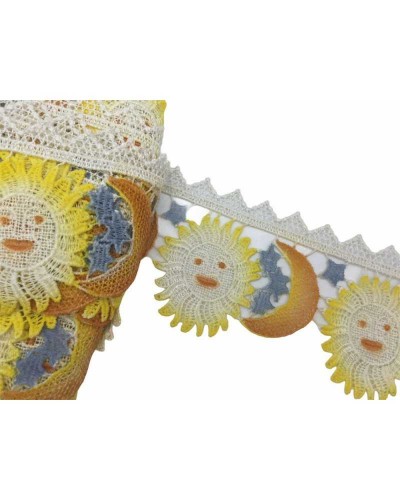 Merletto Macramè Smerlato Bianco Latte Sole Luna Stelle Alto 95 Mm