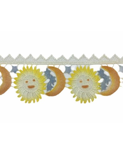 Merletto Macramè Smerlato Bianco Latte Sole Luna Stelle Alto 95 Mm