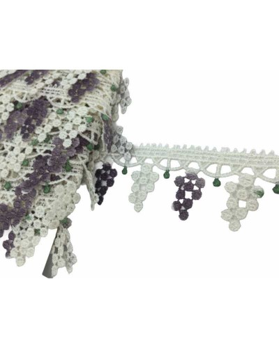 Merletto Macramè Bianco Latte Punta Uva Viola Alto 4 Cm