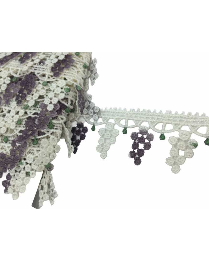 Merletto Macramè Bianco Latte Punta Uva Viola Alto 4 Cm