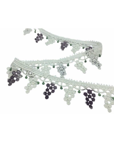 Merletto Macramè Bianco Latte Punta Uva Viola Alto 4 Cm
