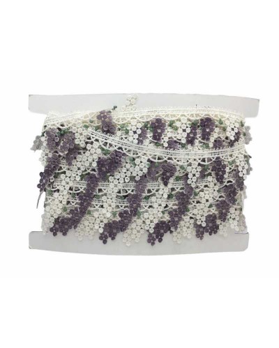 Merletto Macramè Bianco Latte Punta Uva Viola Alto 4 Cm