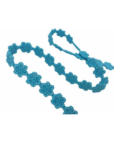 Passamaneria Merletto Macramè Fiorellini Ritagliabili Turchese Alto 12 Mm