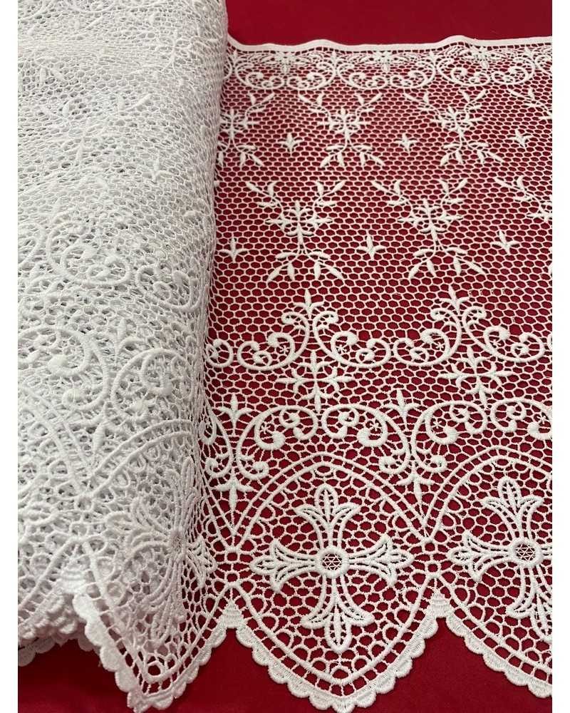 50 Cm Macramè Pizzo Ricamo Sacro Croce Fiori Smerlato Bianco Merletto Tombolo Alto 45 Cm
