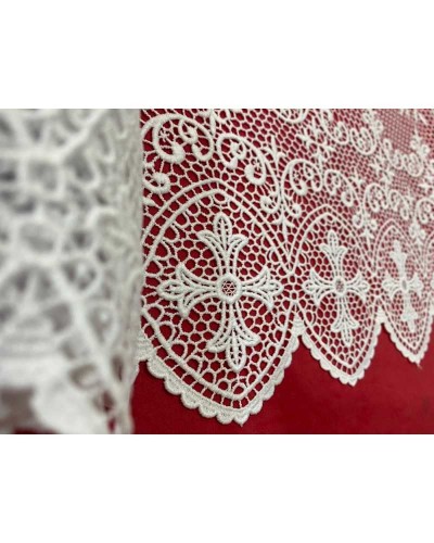 50 Cm Macramè Pizzo Ricamo Sacro Croce Fiori Smerlato Bianco Merletto Tombolo Alto 45 Cm