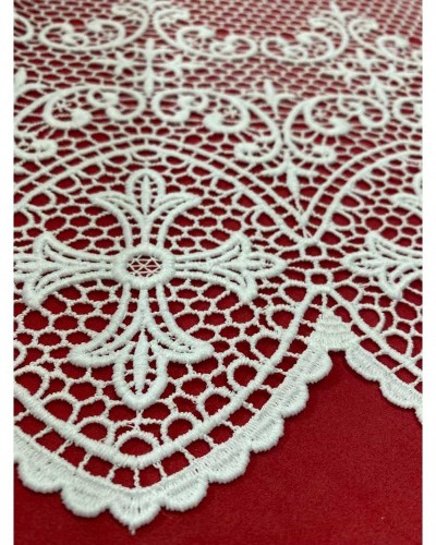 50 Cm Macramè Pizzo Ricamo Sacro Croce Fiori Smerlato Bianco Merletto Tombolo Alto 45 Cm