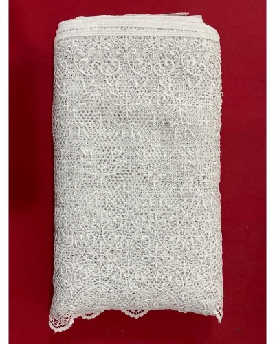50 Cm Macramè Pizzo Ricamo Sacro Croce Fiori Smerlato Bianco Merletto Tombolo Alto 45 Cm