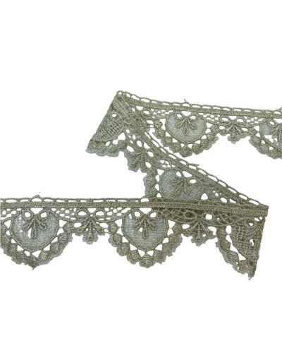 50 Cm Passamaneria Macramè Pizzo Bordo Punta Cuore Fiocco Smerlato Oro Chiaro Lurex Alto 5 Cm