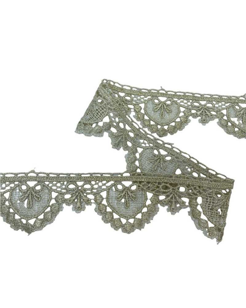 50 Cm Passamaneria Macramè Pizzo Bordo Punta Cuore Fiocco Smerlato Oro Chiaro Lurex Alto 5 Cm