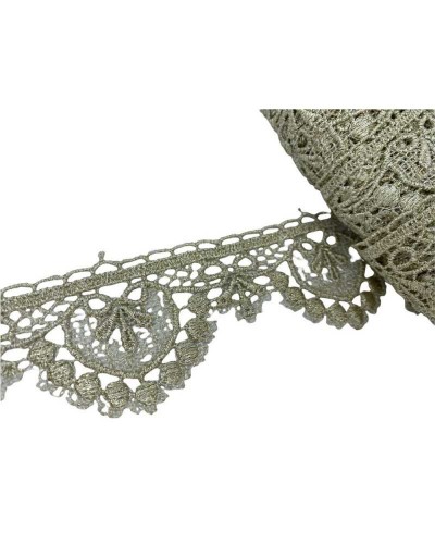 50 Cm Passamaneria Macramè Pizzo Bordo Punta Cuore Fiocco Smerlato Oro Chiaro Lurex Alto 5 Cm