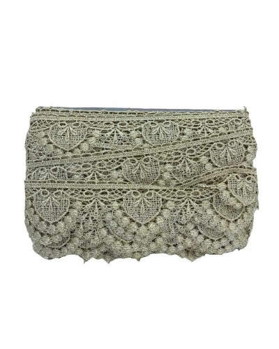 50 Cm Passamaneria Macramè Pizzo Bordo Punta Cuore Fiocco Smerlato Oro Chiaro Lurex Alto 5 Cm