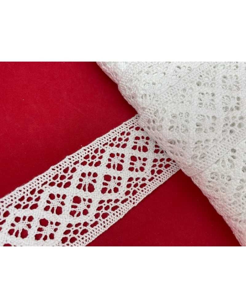 Passamaneria FS Merletto Cotone Tramezzo Bordo Tipo Uncinetto Rombo Alto 4 Cm
