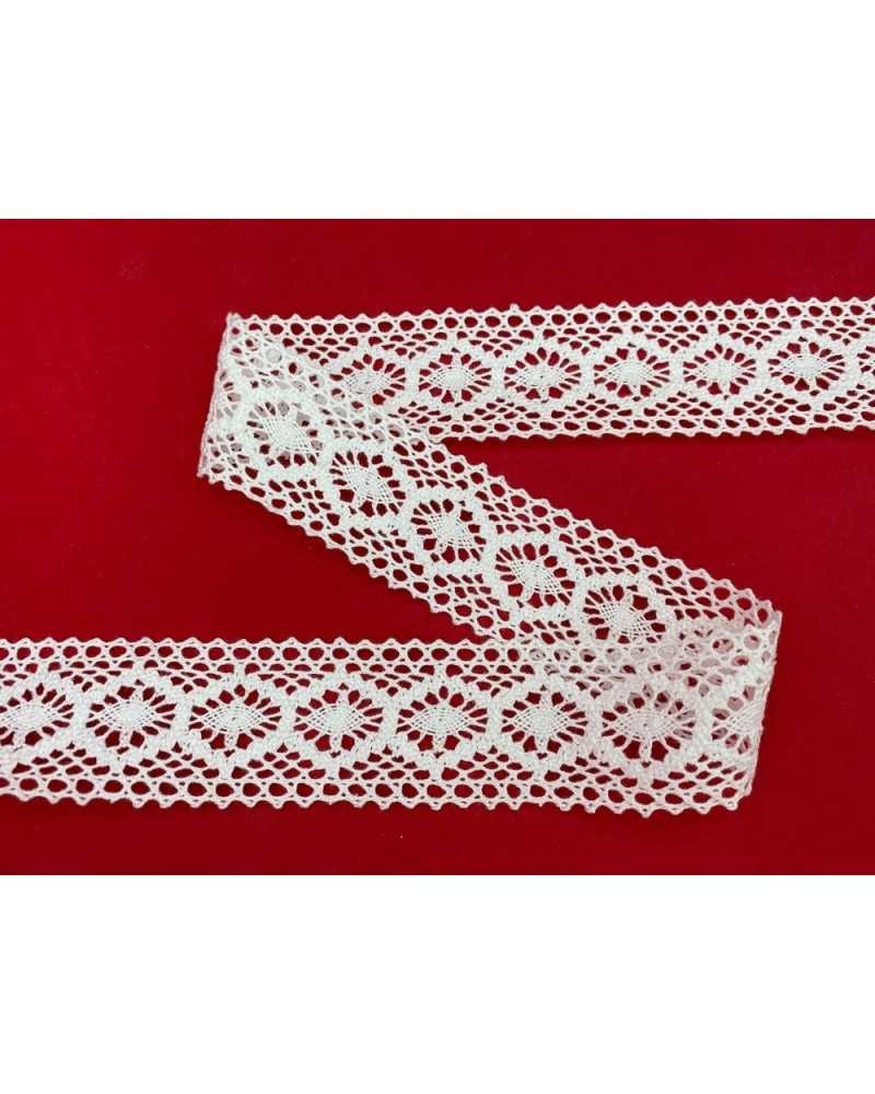 Passamaneria Merletto Cotone Tramezzo Bordo Tipo Uncinetto Disegno Ovale Traforato 4,5 Cm