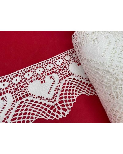 Passamaneria Merletto Cotone Punta Bordo Tipo Uncinetto Cuore Alto 12 Cm