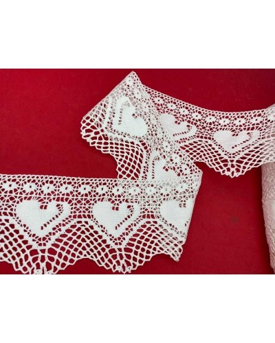Passamaneria Merletto Cotone Punta Bordo Tipo Uncinetto Cuore Alto 12 Cm