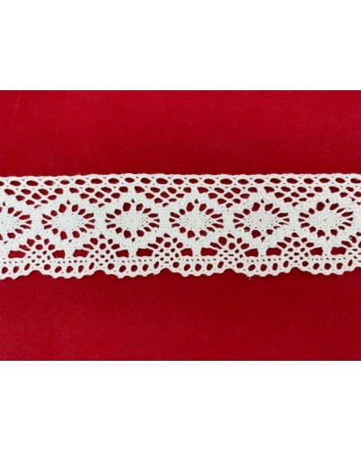 Passamaneria Merletto Cotone Punta Media Tipo Uncinetto Disegno Ovale Traforato 4,5 Cm